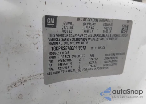 2012 Chevrolet Silverado 1500 Lt z USA, uszkodzony, nr VIN 1GCPKSE70CF110073